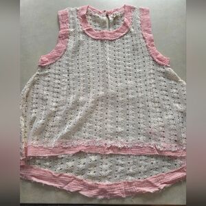 NWOT POL MISSES SZ L Cream Crochet Tank with Pink Gauze Trim
